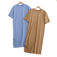 Tangada 2021 kobiet elegancka 95% bawełniana bluza sukienka ponadgabarytowych z krótkim rękawem boczne otwarte panie Midi sukienka 6L60 6